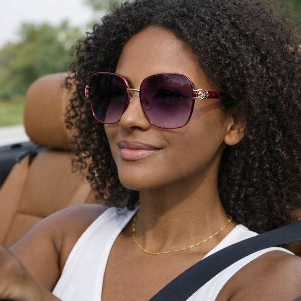 Women's Polarized Sunglasses Metal Frame Fashion Eyewear Red UV Protection